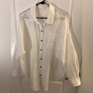 Women’s White Eyelet Button-Up Shirt